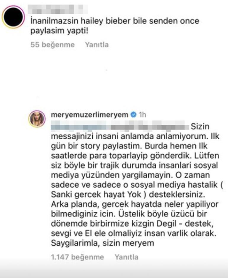 Meryem Uzerliden takipçisine yanıt: Mesajınızı insani anlamda anlamıyorum