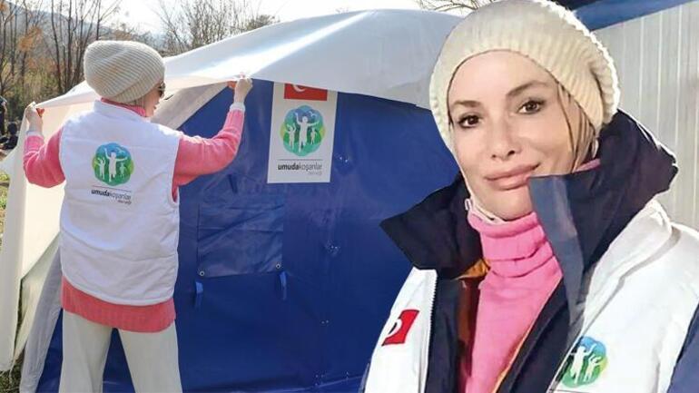 Gamze Özçelik deprem bölgesinde elleriyle çadır kurdu